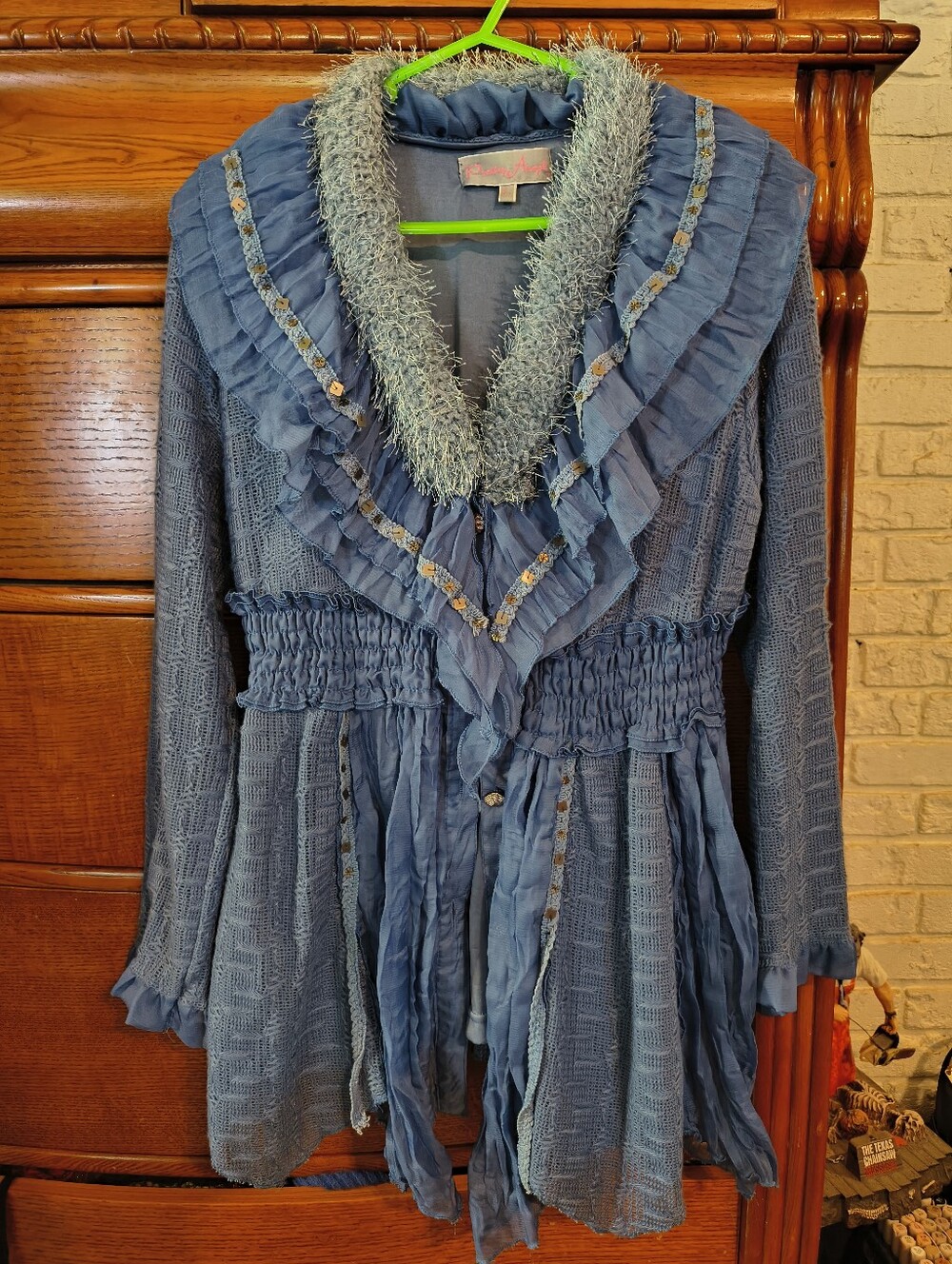 Pretty Angel Blue Ruffled Button-down Top
